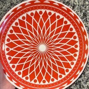 Red and White Geometric Pattern Plate
